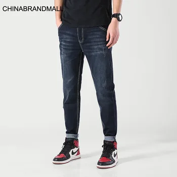 

15006 # Thin Section Youth Trousers Big Size high Waist Elastic Force Feet Leisure Jeans Male 32-48