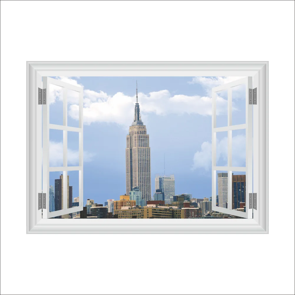 ZY14183 стиль 3D модель Empire State Building Window спальня настенное украшение, настенное наклейки на стену