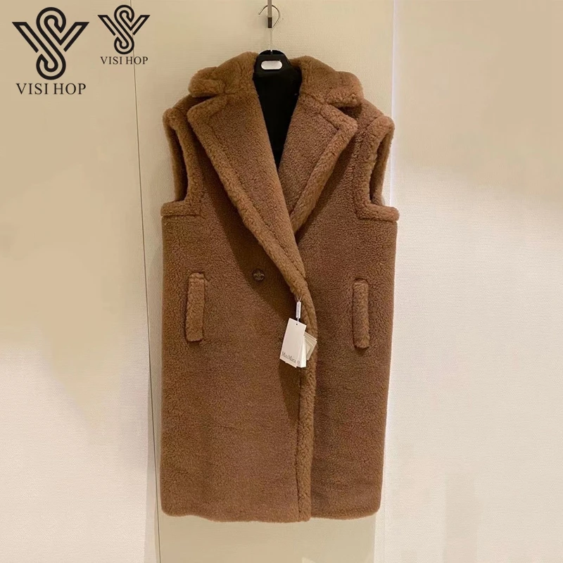 long puffer coat VISI HOP VS5503 Max Teddy Bear brand wool vest women 2021 new real fur waistcoat thicken alpaca sleeveless winter long vest down coats & jackets Coats & Jackets