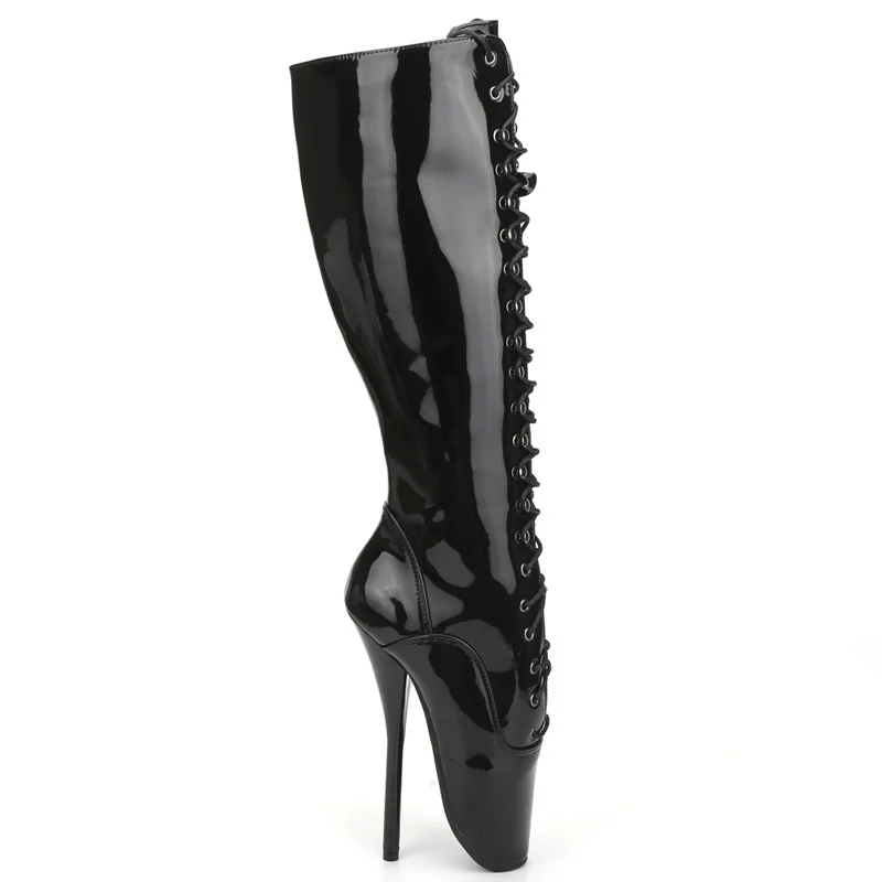 Women 18cm/7&quot Spike High Heel Sexy Fetish BALLET Black Knee-high Boots lace-up BDSM plus size unisex boots Plus | Обувь