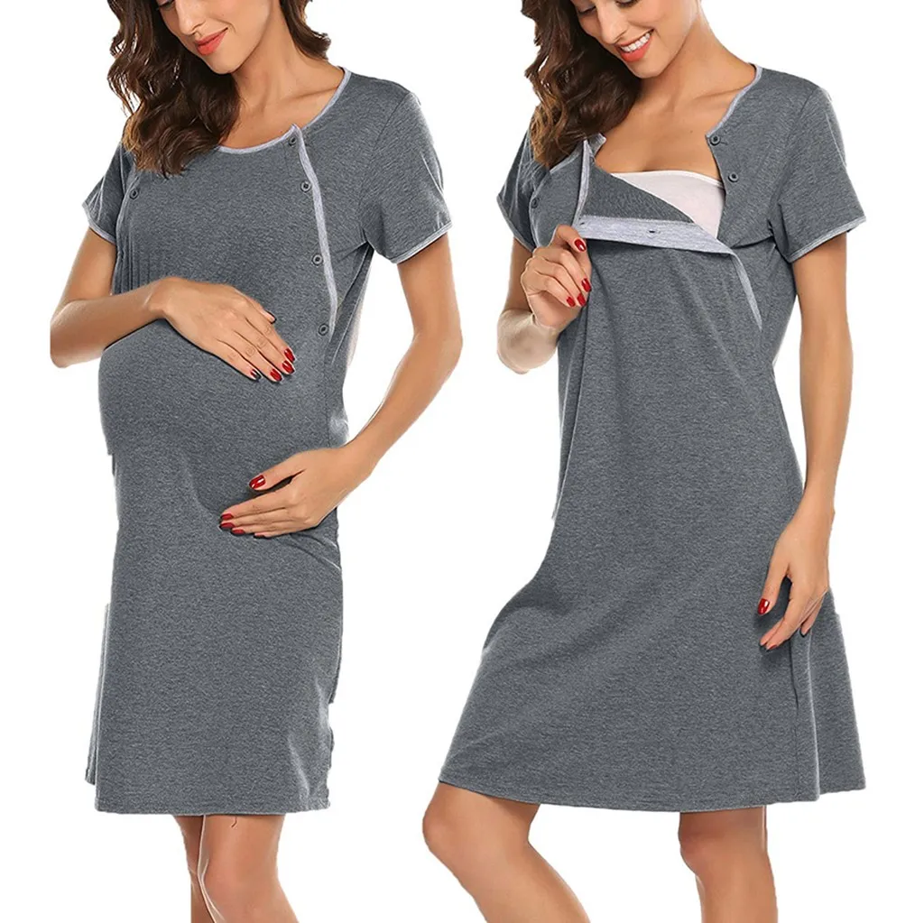 Maternity Short Sleeve Nursing Baby Breastfeeding Nightdress Pregnancy Dress maternity pyjama cotton nightgown for breastfeeding