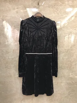 

2019 New Arrival Elegant Casual Black Long Sleeve Belted Special Design Midi Dress Free Shipping Worldwide