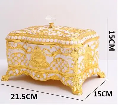 gold white Европейский прямоугольник с бриллиантом металлический контейнер для хранения ювелирных изделий чехол для дома/свадьбы стол декоративный контейнер Органайзер Z148 - Цвет: gold white