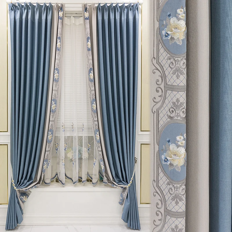 

Customized 2023 New Curtains for Living Dining Room Bedroom European Modern Minimalist Blue Linen Fashion Atmospheric Curtains
