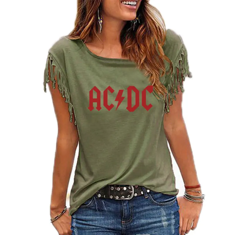 ACDC Women's Printed T-Shirt Graphic Tshirts Hip Hop Rap Music Short Sleeve Tops Tee Shirt