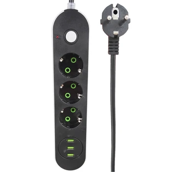 

Smart USB Power Strip Socket 3 Outlet 3Port USB Charger Power Cord Wall Charger Adapter(EU Plug)