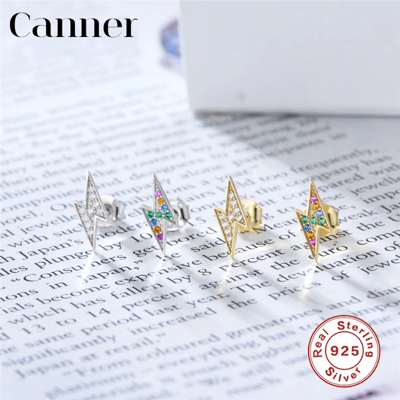 Простые мини геометрические серьги молнии 925 пробы серебряные радужные циркониевые серьги-гвоздики для женщин корейские серьги ювелирные изделия