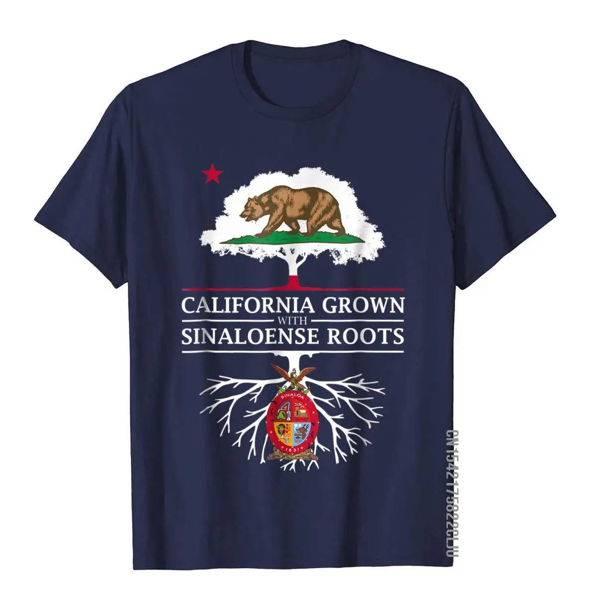 California Grown with Sinaloense Roots - Sinaloa T-Shirt__97A1235navy