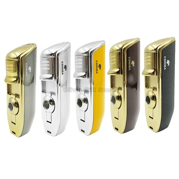 

COHIBA Metal Cigar Cigarette Lighter 3 Jet Blue Flame Torch Snake Mouth Shape Windproof With Punch Gift Box Tobacco Smoking Tool