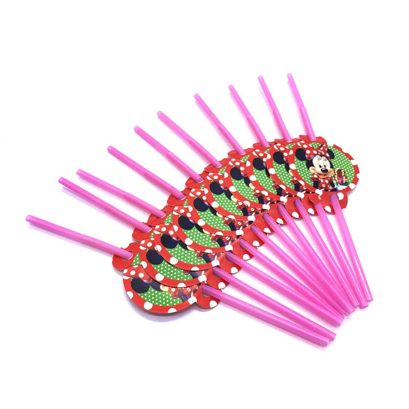 straw-10pcs Disney минни товары для тематической вечеринки "мышь" наборы посуды Минни Маус шарики для День Рождения вечерние украшения для детей баннер на тарелке, чашке - Цвет: straw-10pcs