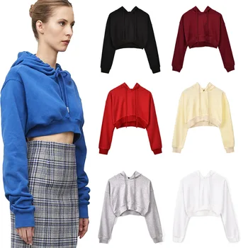 

Solid Crop Tops Hoodie 2020 Women Autumn Sweatshirts Crop Hoody 2020 Female Clothing Plus Size Womens Pullover Hoodies Kpop Top