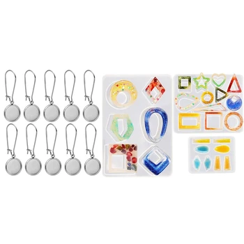 

(Set of 3) Epoxy Resin Earring Molds - Dangle Silicone Mold with 50Pcs Earring Bezel Cabochon Ear Wire Hooks Blanks