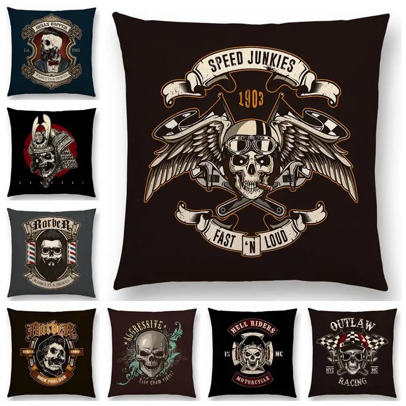 

Cool Skull Head Rock Punk Death Fallen Demon Taboo Magic Mystery Samurai Cowboy Biker Cushion Cover Decorative Pillow Case