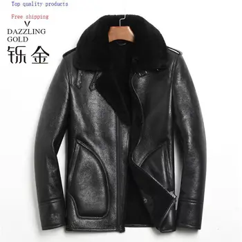 

100% genuine leather men coat shearling true sheepskin men jacket real sheep fur coat for men high quality fashion coat winter