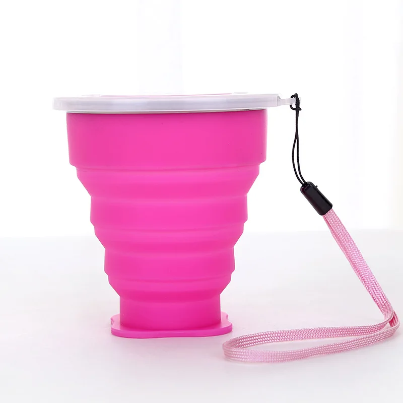 Rose Уличная портативная складная бутылка для воды Складная Многофункциональная креативная стеклянная телескопическая стеклянная Складная силиконовая чашка с крышкой - Цвет: Rose