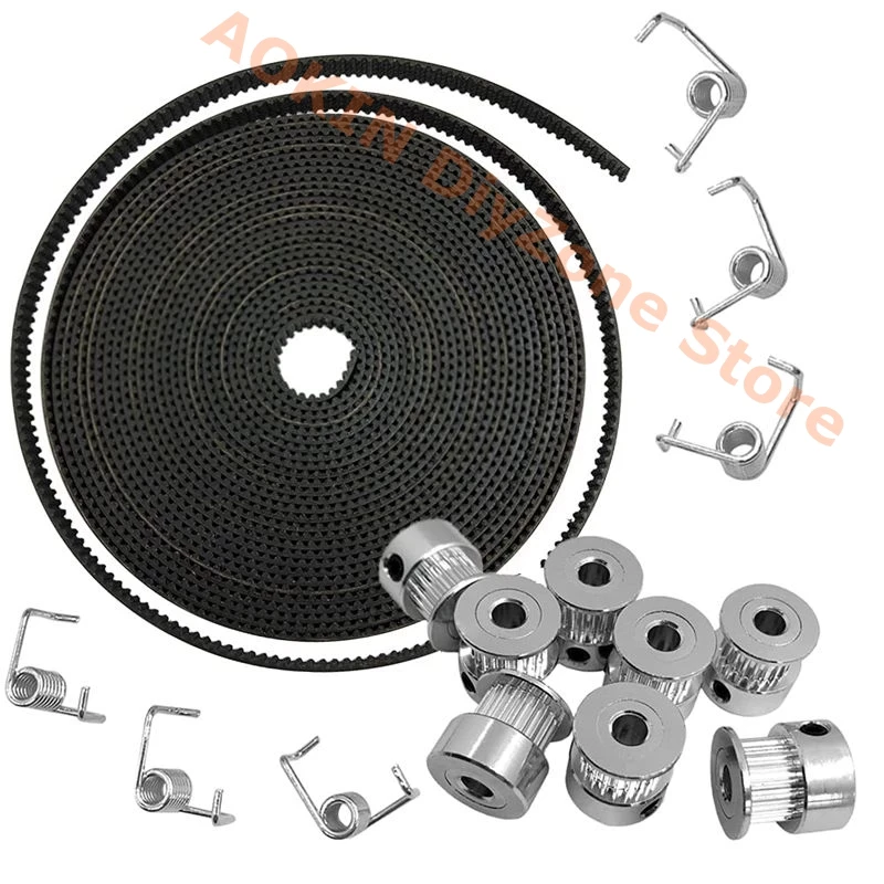 5M GT2 Timing Belt 6mm Wide+8pcs 20 Teeth 5mm Bore Pulley Wheel+6pcs Tensioner Spring with Allen Wrench for 3D Printer CNC canon print head