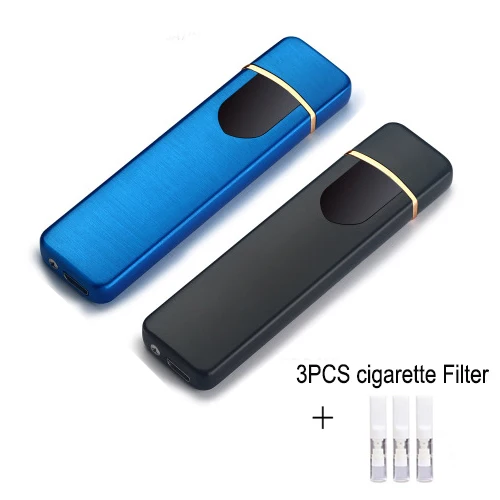 Мини USB Электронная зажигалка ветрозащитный сенсорный сенсор зажигалки мужские подарки для мужчин гаджеты аксессуары для курения сигар - Цвет: 1blue 1black