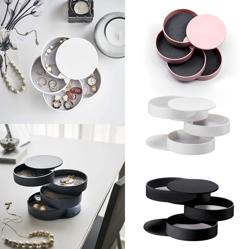 

Jewelry Storage Box 4-Layer Rotatable Jewelry Accessory Storage Tray with Lid Rotary Jewelry storage box Ящик для хранения