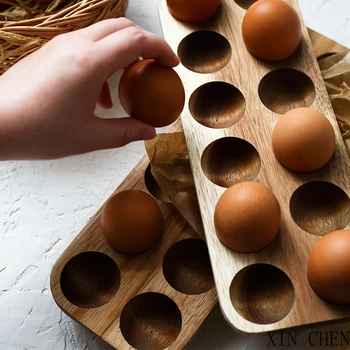 

Creative accessories Japanese style Wooden Double Row Egg Storage Box Home Organizer Rack Eggs Holder Kitchen Decor Accessories
