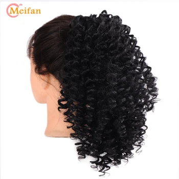 

MEIFAN Afro Kinky Curly Synthetic Black Ponytail African American Elastic Band Puff Drawstring Pony Tail Clip in Hair Extension