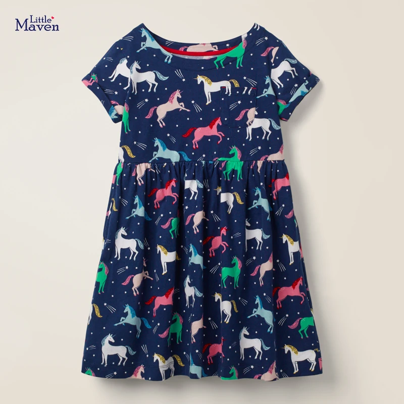 Little maven/Новинка г.; летняя одежда для маленьких девочек; Брендовое платье; Детские хлопковые платья с короткими рукавами и цветочным принтом