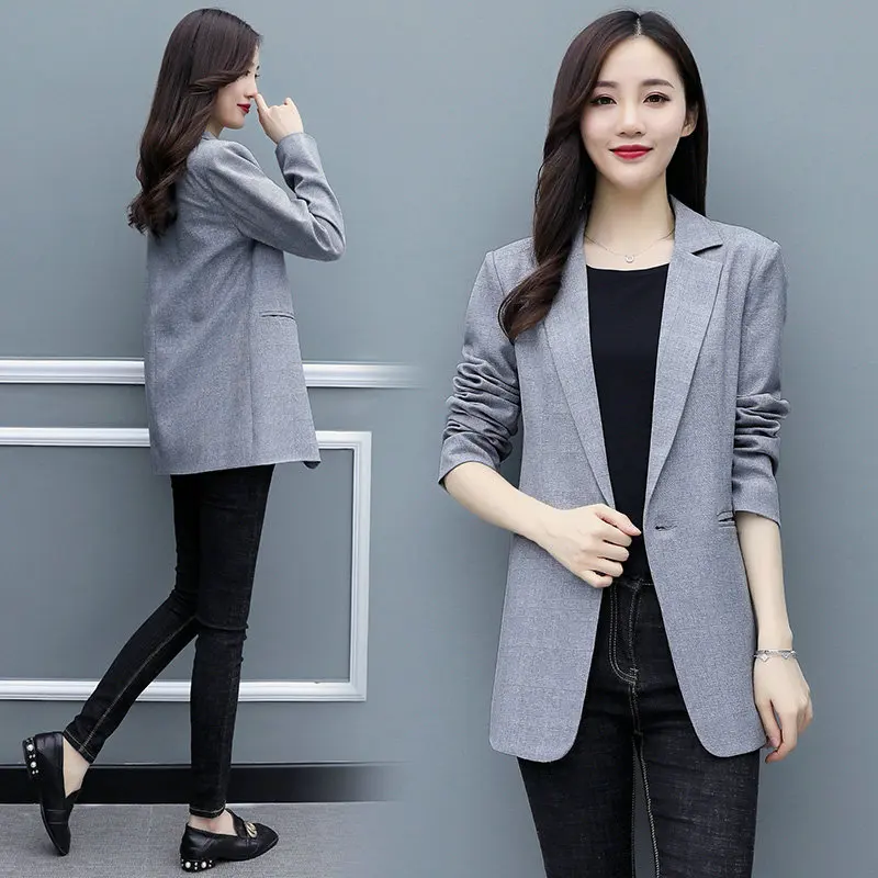 

2019 Autumn New Style WOMEN'S Suit Jacket-Style Solid Color Simple One-Button Small Suit Jacket