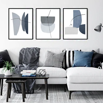 

Blue Grey Abstract Geometric Painting Canvas Wall Art Posters and Prints Modern Home Decor Print Pictures Living Room Artwork