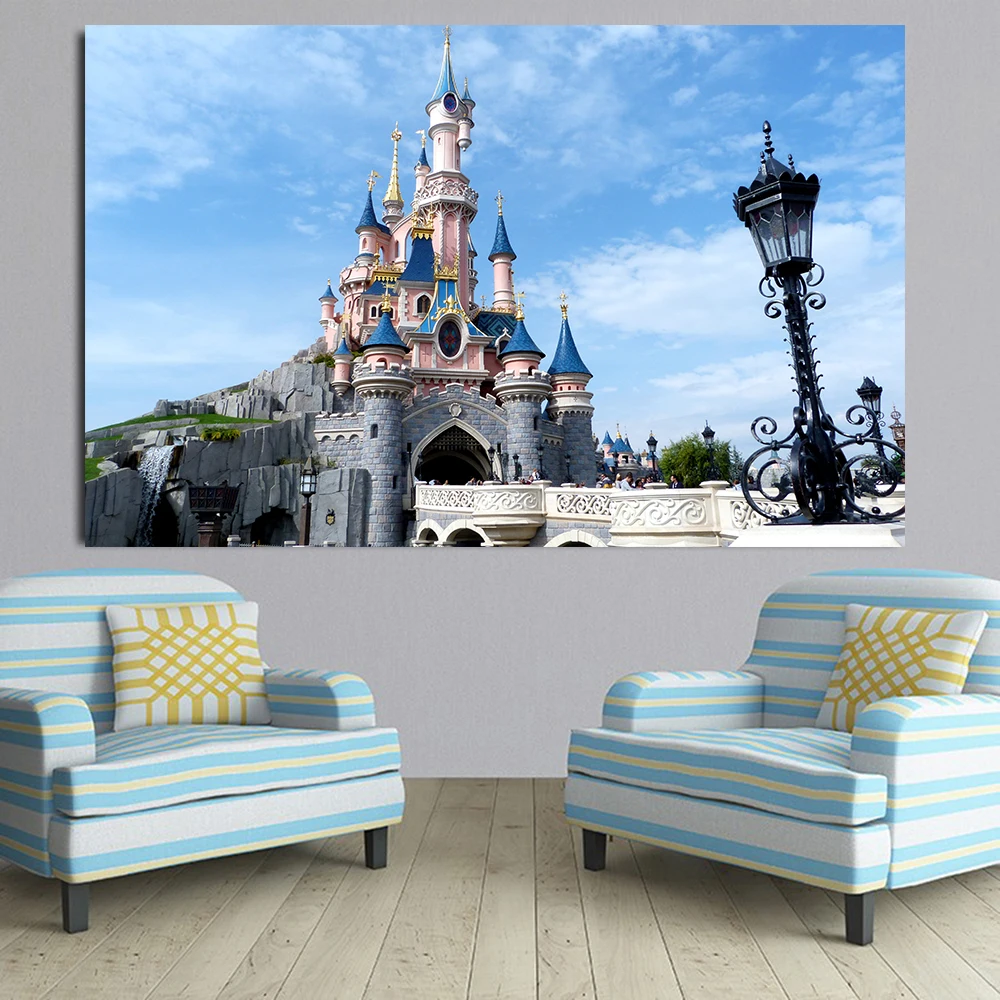 Posters and Prints Disneyland Pairs Park Castle Painting Tower Kids Room Wall Pictures for Living Room Decoration Nordic Artwork
