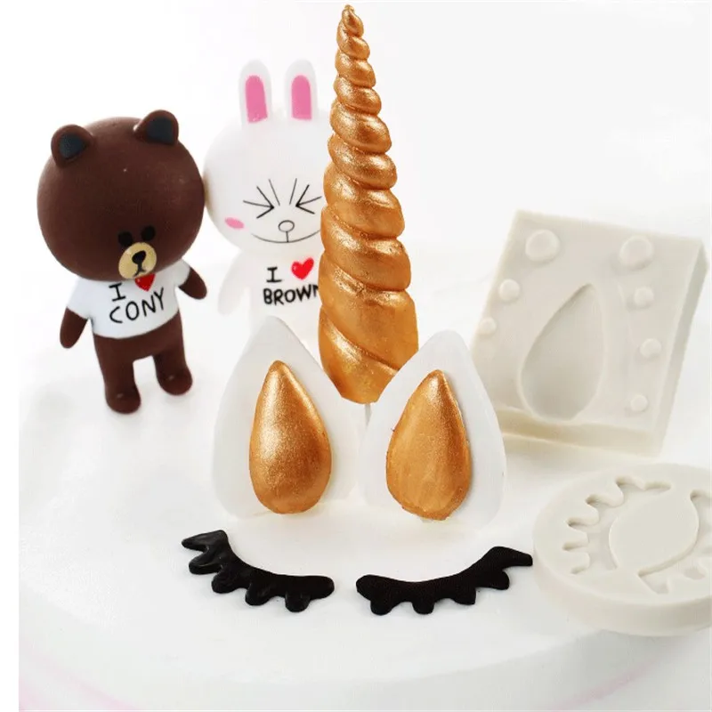 

1pc or 1 pair Unicorn Ear Eye Horn silicone mold fondant Sugarcraft mold cake decorating tools DIY chocolate party molds