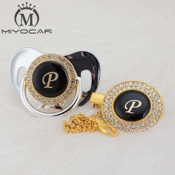 

MIYOCAR name Initial letter P elegant silver bling pacifier and pacifier clip BPA free dummy bling unique design LP