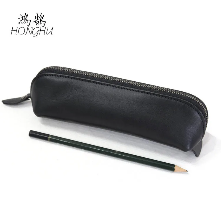 

Retro Simple Leather Pencil Case Students Stationery Storage Bag Mini Cowhide Zipped Pencil Bag
