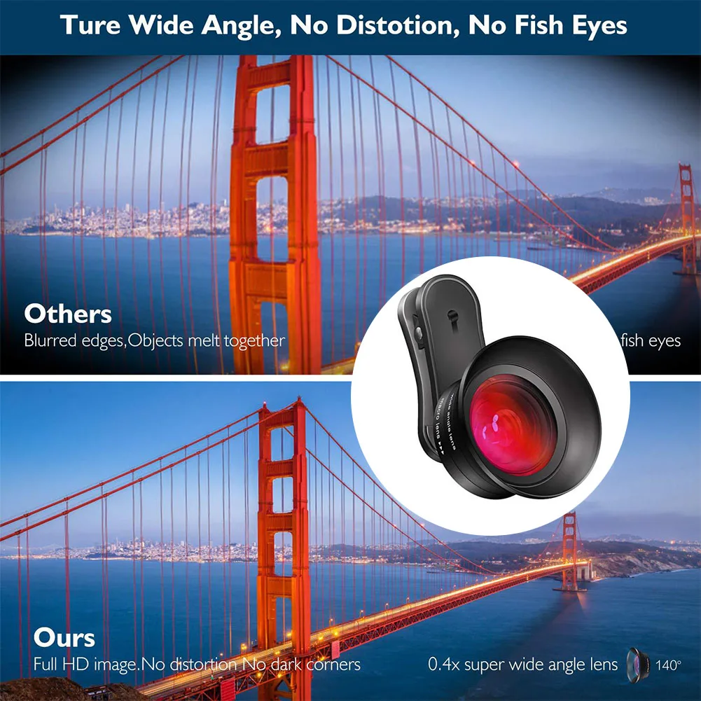 HD Removable Outdoor Fill Light Led Distortionless Wide Angle Camera Clip-on Portable Fish Eye Universal Macro Mobile Phone Lens