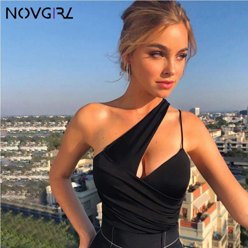 Novgirl, сексуальный женский комбинезон на одно плечо с вырезами, неоновая роза, красный, лето, открытая спина, пляжные, вечерние, Клубная одежда, комбинезоны