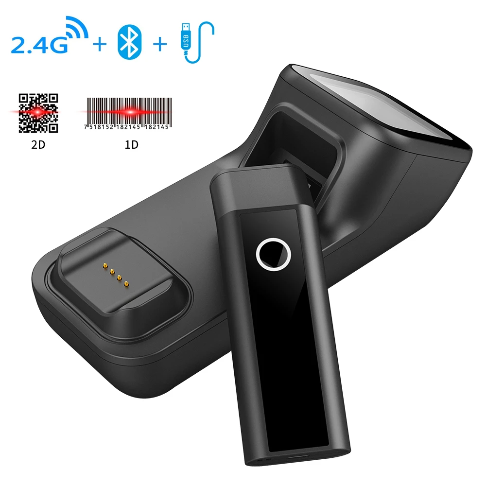 2D Bluetooth 2.4G Wireless USB 3 in 1 Portable Barcode Scanner,Scan Automactically,with Charge Base,16MB Storage Space scanner printer