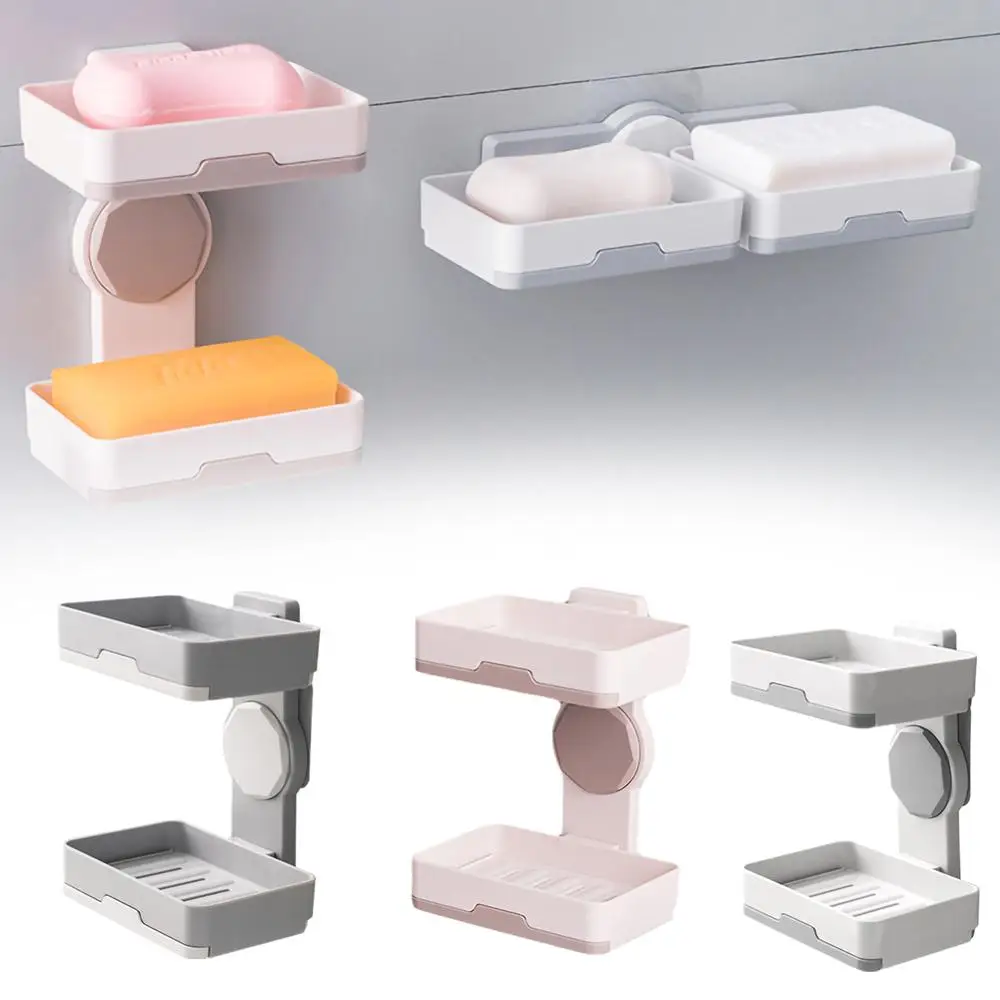 

Wall-Mounted Soap Dish Bathroom Plate Case Drain Soap Holder Container Soap Box Double