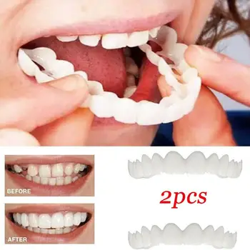 

1Pair Of Silicone Teeth Whitening Teeth Cover Teeth Braces Simulation Denture Upper Teeth Lower Teeth Set with Box Perfect Smile