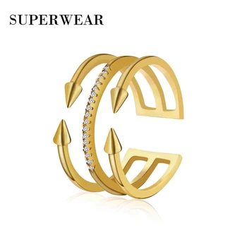 

SUPERWEAR Luxury Brand Nail Ring for Women Yellow Gold Color Big Wide Adjustable Opening Finger Rings Fashion SteamPunk Jewelry