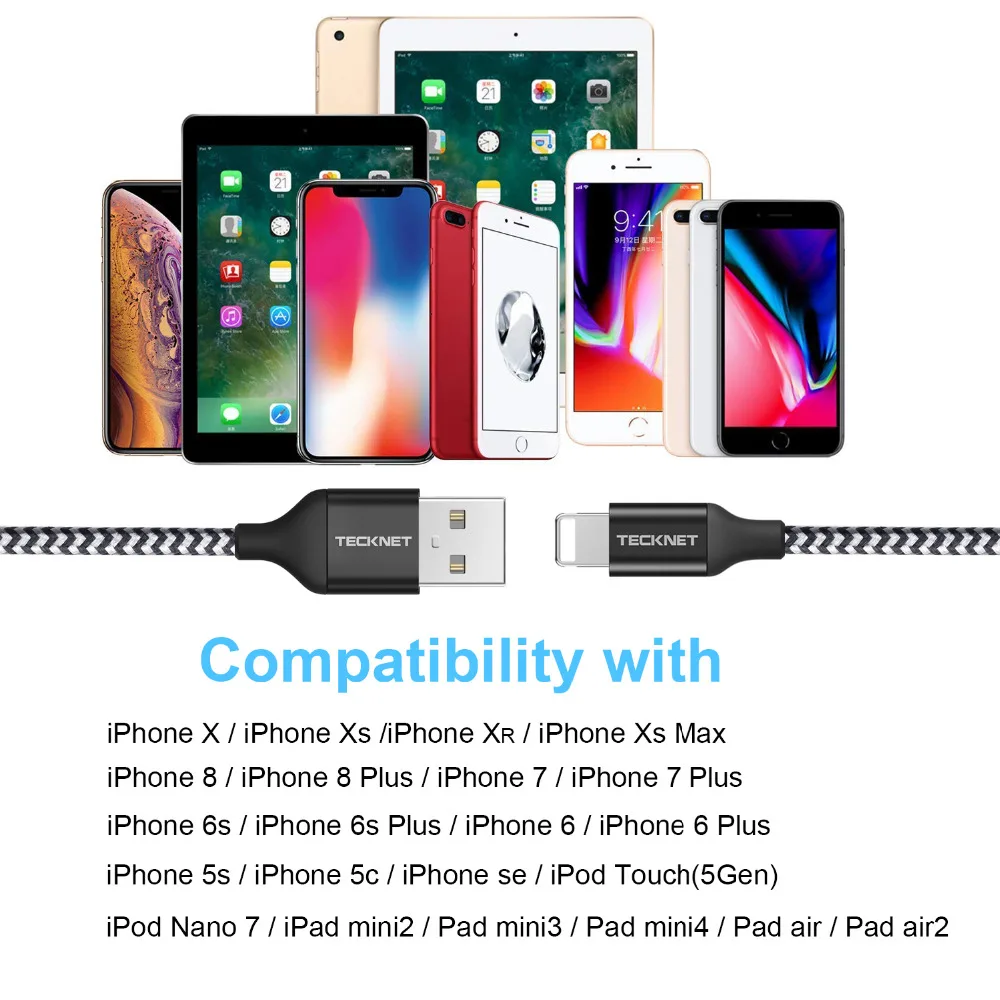 TeckNet 4 упаковки зарядный кабель Премиум MFI кабель для USB кабели для iPhone 11 PRO MAX 8 7 6 6s Plus XR XS XSMAX X кабели для зарядки