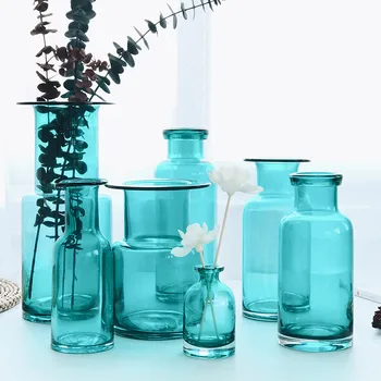 

Glass Vase Simple Clear Blue Green Vase Table Dried Flower Glass Vase Blue Flower Vase Pot Flower Basket Tabletop Plants Vase De
