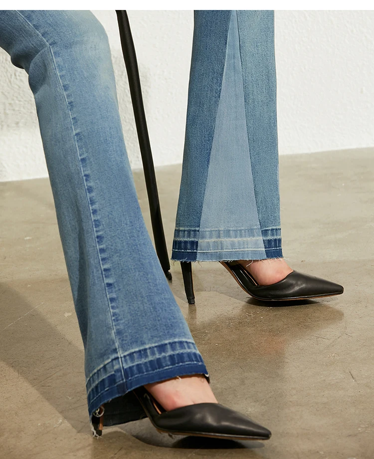 AMII Minimalism Summer Autumn Fashion Spliced Flare Women jeans Causal Cotton High Waist Ankel-length Female Jeans 12030139