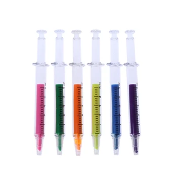 

6pcs Syringe Highlighter Pen Marker Needle Tube Writer Pens Stationery Novelty H55F