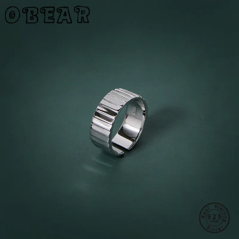 

OBEAR 925 Sterling Silver Ring Minimalist Tide Step Geometric Opening Ring for Women Luxury Jewelry Gifts