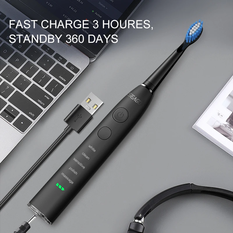 Seago Electric Toothbrush Adult USB Fast Charge Waterproof Rechargeable Sonic Automatic Tooth brush Replacement Heads SG-575 Seago Electric Toothbrush Adult USB Fast Charge Waterproof Rechargeable Sonic Automatic Tooth brush Replacement Heads SG-575