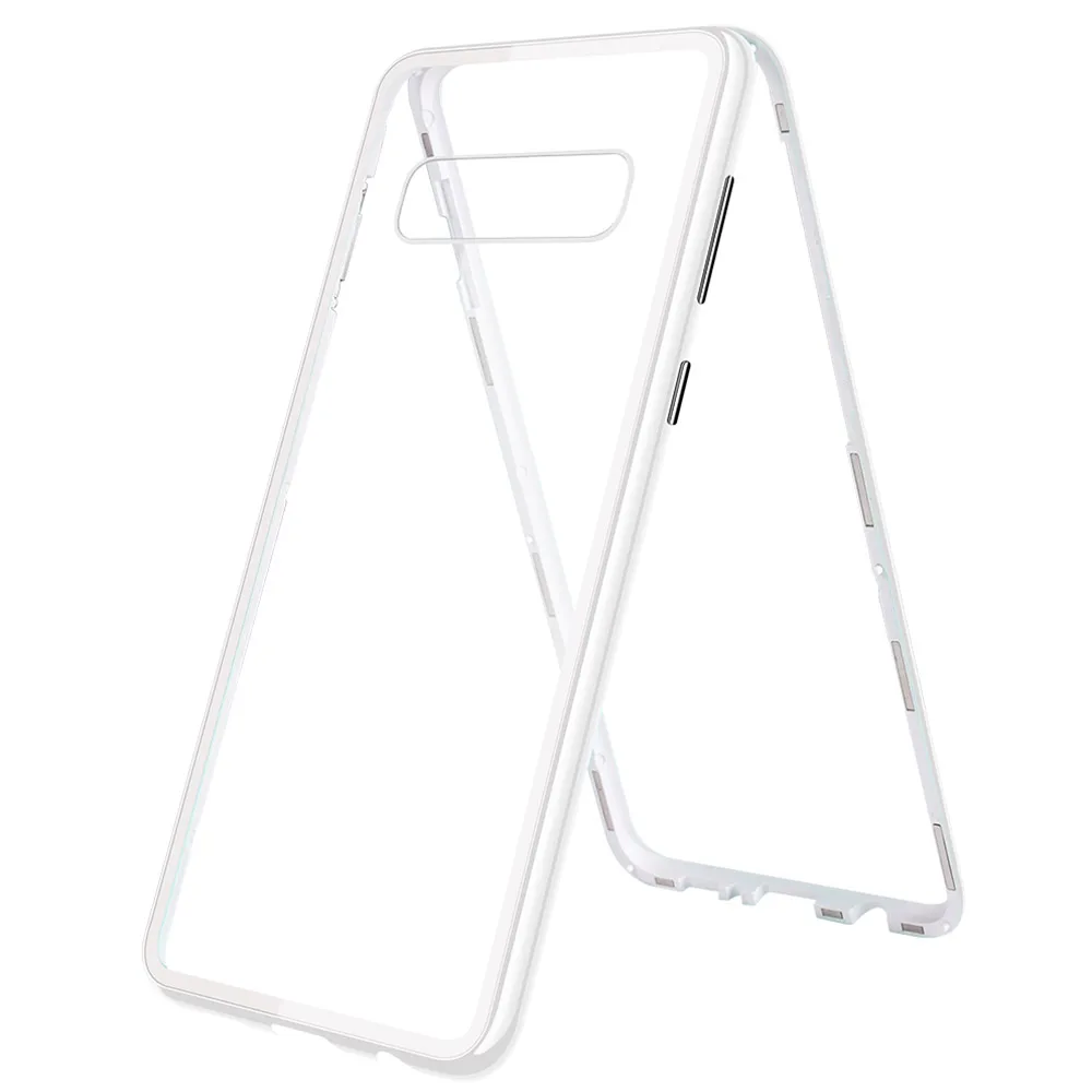 Transparent White 360 полная защита Магнитный поглощающий чехол для samsung Galaxy S7 Edge S8 S9 S10 Plus Note 9 8 закаленное стекло задняя крышка чехол s - Цвет: Transparent White