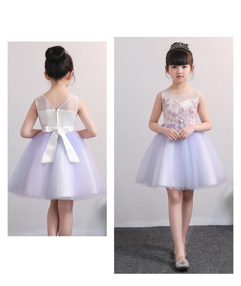 flower tassel girls dress kids evening prom ball gown costume baby first communion dress with bow vestidos de comunion