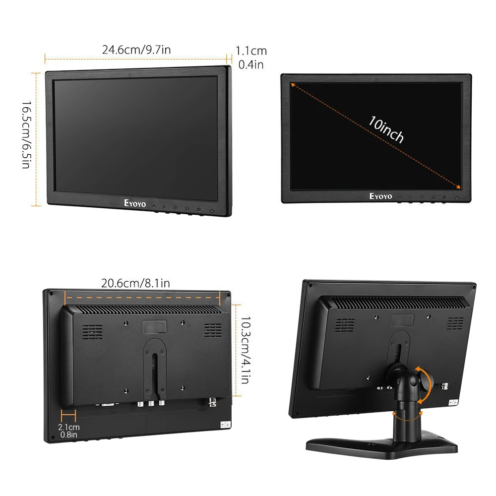 Eyoyo 10 1 Inch IPS LCD Monitor 1280x800 with HDMI VGA BNC AV Input for PC 3