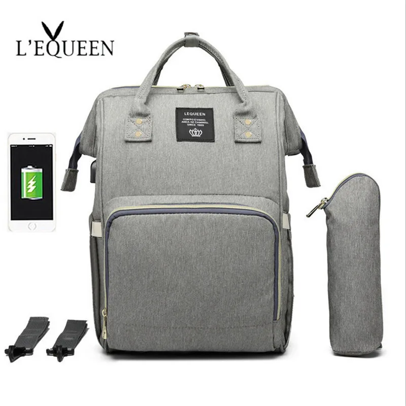 USB Light Grey LEQUEEN USB сумка для подгузников для ухода за ребенком большая емкость рюкзак для мам мокрая сумка для мам водонепроницаемая сумка для беременных - Цвет: USB Light Grey