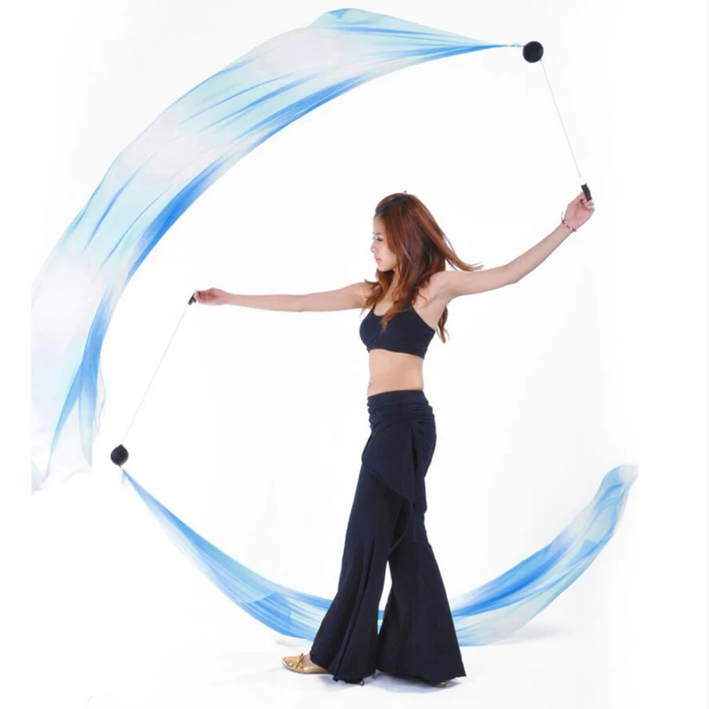  MacRoog - Velo de seda y 2 bolas de cadena para danza del  vientre, velo de seda, bolas para lanzar el vientre, accesorios de mano,  Azul : Deportes y Actividades al