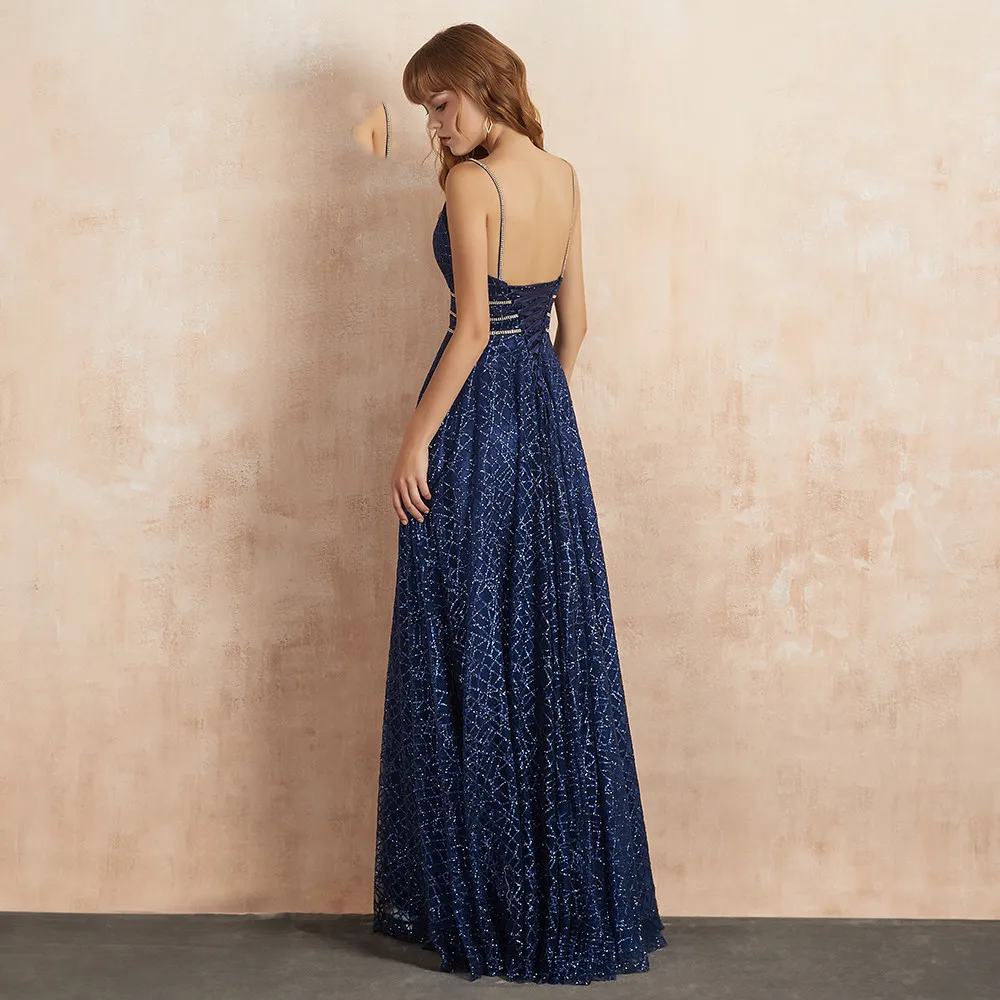 Lange Avondjurk Elegante Homecoming Jurken V-hals Тюлевое Сверкающее роскошное платье для выпускного вечера с кристаллами
