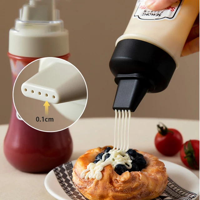Bottiglie per condimenti da 350ml a 5 fori con ugelli in plastica Ketchup senape salsa calda bottiglie di olio d'oliva accessori da cucina 4
